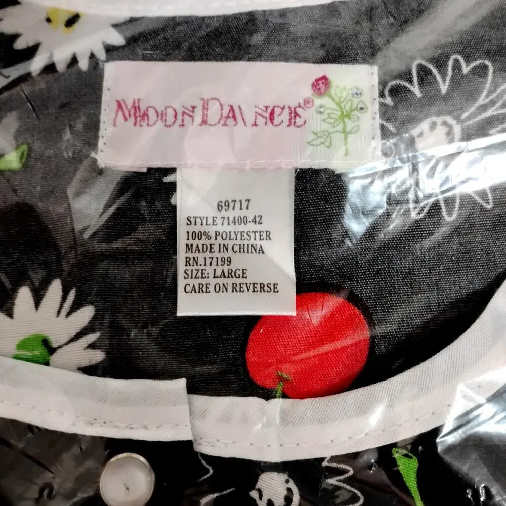 🍒🌼Snap Front Cobbler Apron🧑🏻‍🍳 Cherries Floral Daisies Large Black Red